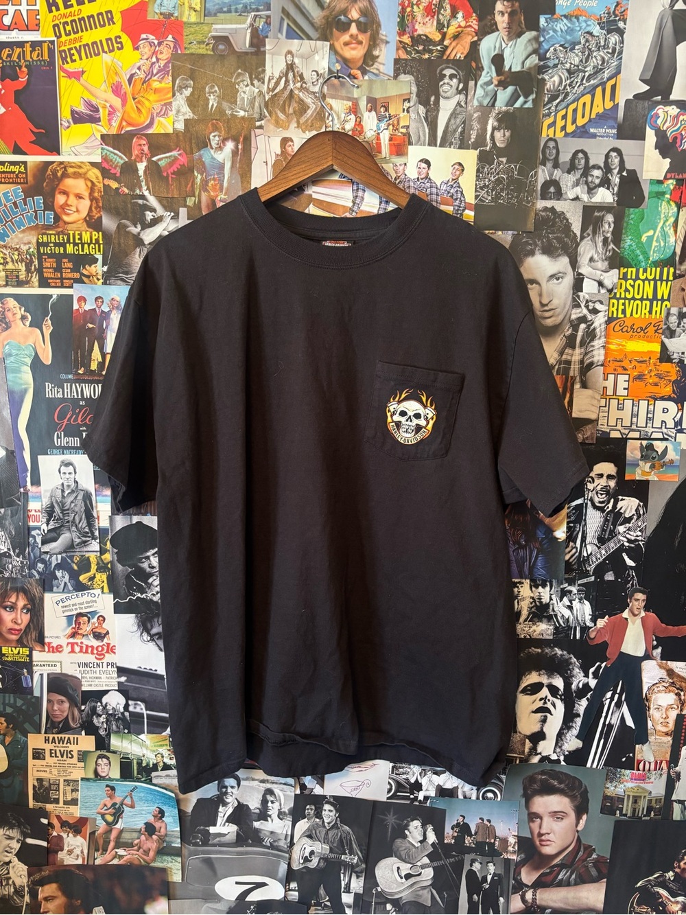 Harley-Davidson Black Short-Sleeve Pocket Tee with Flaming Skull Patch